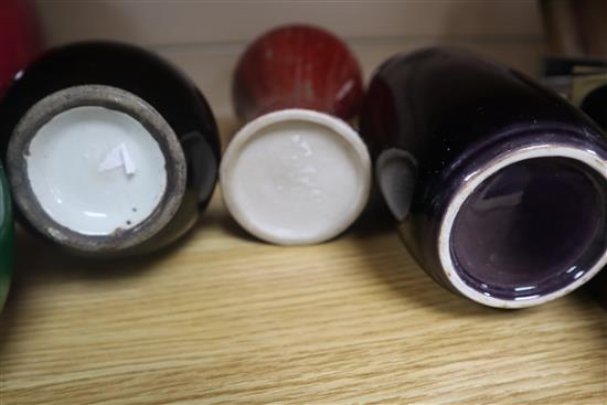 A group of Chinese crackle glaze and monochrome glaze vases etc. tallest 31cm